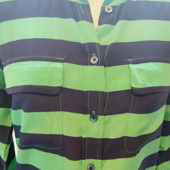 EQUIPMENT BLUE/GREEN SILK STRIPE BUTTON DOWN BLOUSE SIZE SMALL - Picture 7 of 7